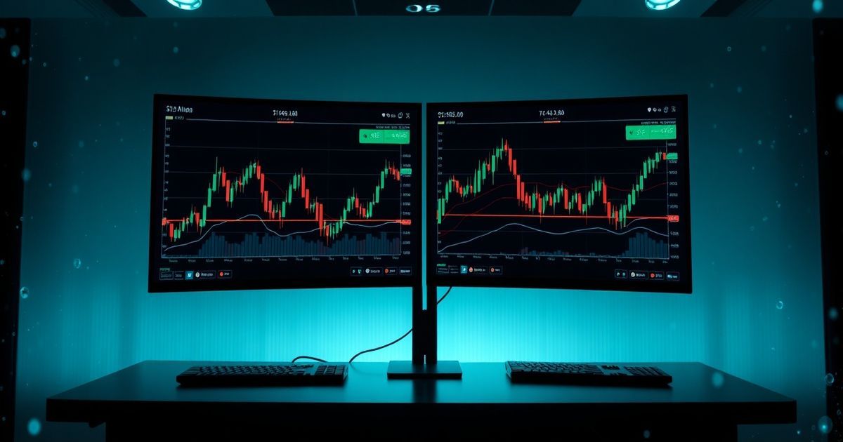 Kingfisher-Plattform Trading platform interface showing real-time cryptocurrency charts with candlestick patterns and technical indicators