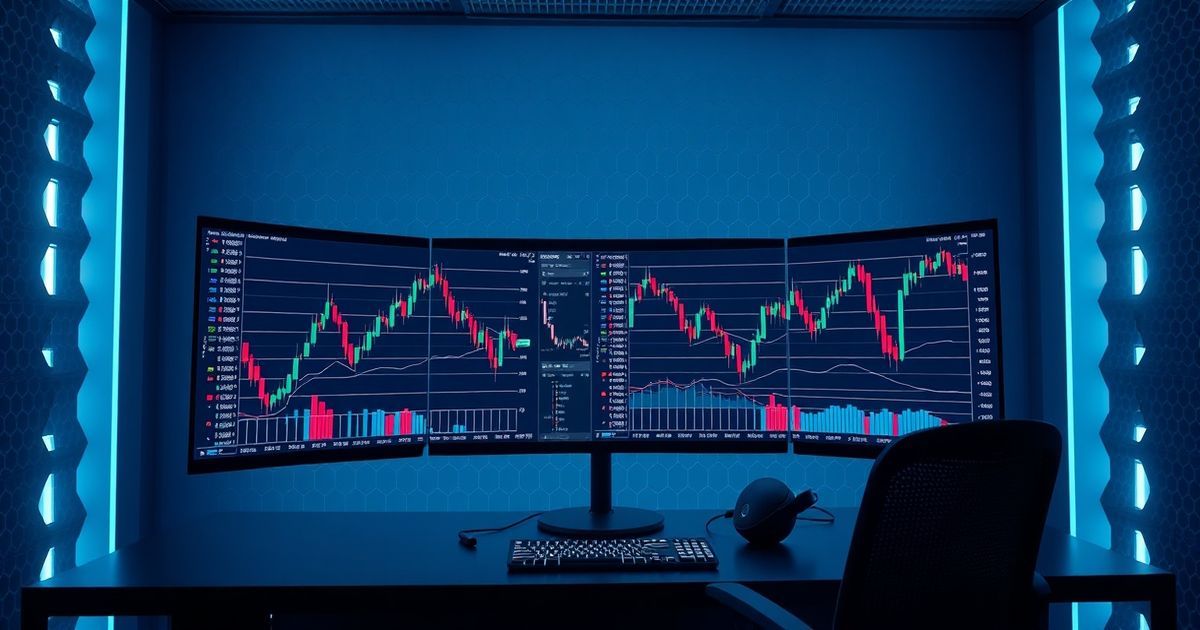 Kingfisher-Plattform Trading platform interface showing real-time cryptocurrency charts with candlestick patterns and technical indicators