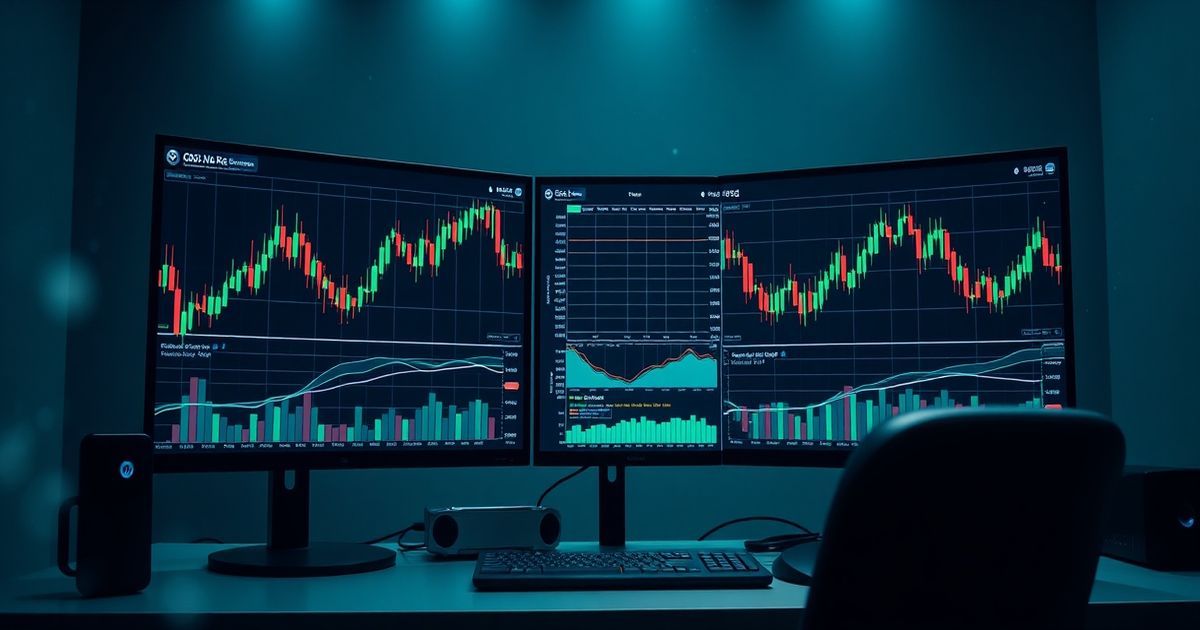 Kingfisher Trading platform interface showing real-time cryptocurrency charts with candlestick patterns and technical indicators
