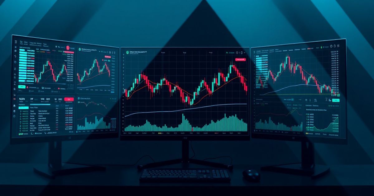 Kingfisher Trading platform interface showing real-time cryptocurrency charts with candlestick patterns and technical indicators
